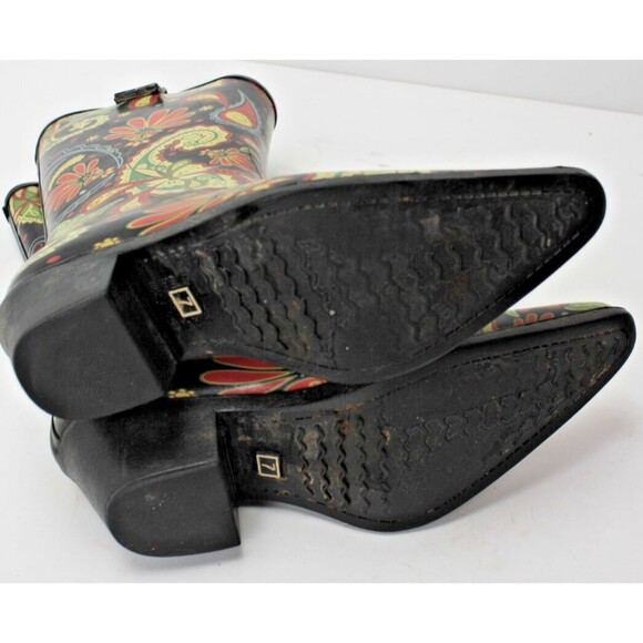 Nomad Boots Womens size 7 Black/Pink/Green Flower Rodeo Western Cowboy Rain - Picture 6 of 8